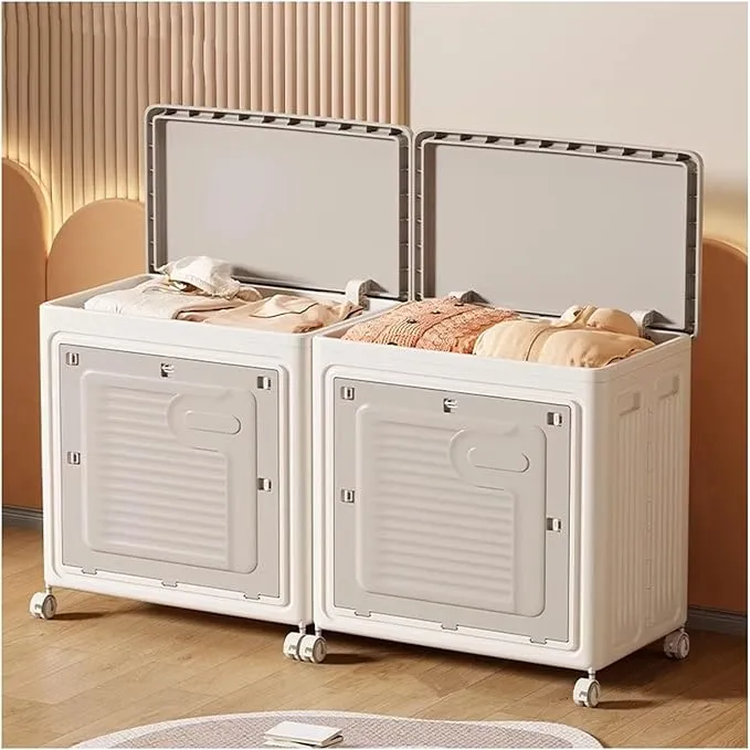 Foldable Storage Box Organizer with Wheels and Dual Opening Design